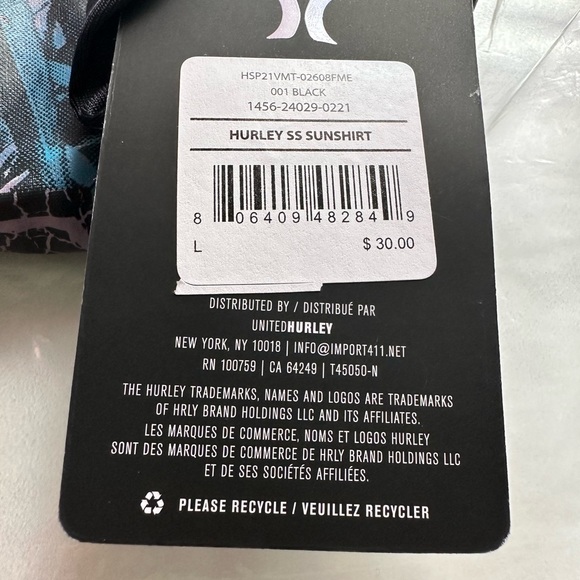 Hurley Short Sleeve Sunshirt Graphic Raglan Black SPF Skate/Swim - Picture 5 of 5